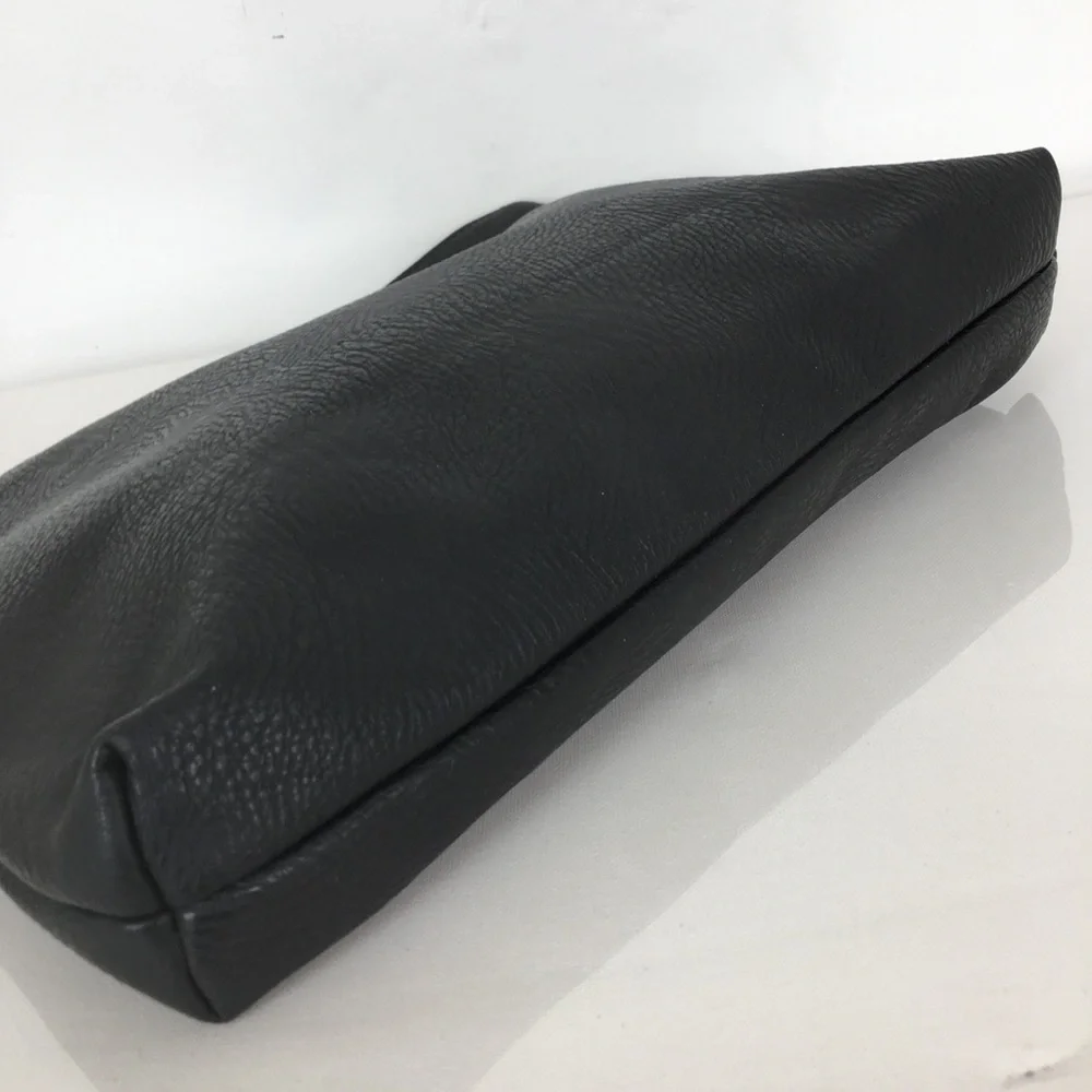 Free People Large Black Vegan Faux Leather Makeup Pouch Cosmetic Case Zipper Bag